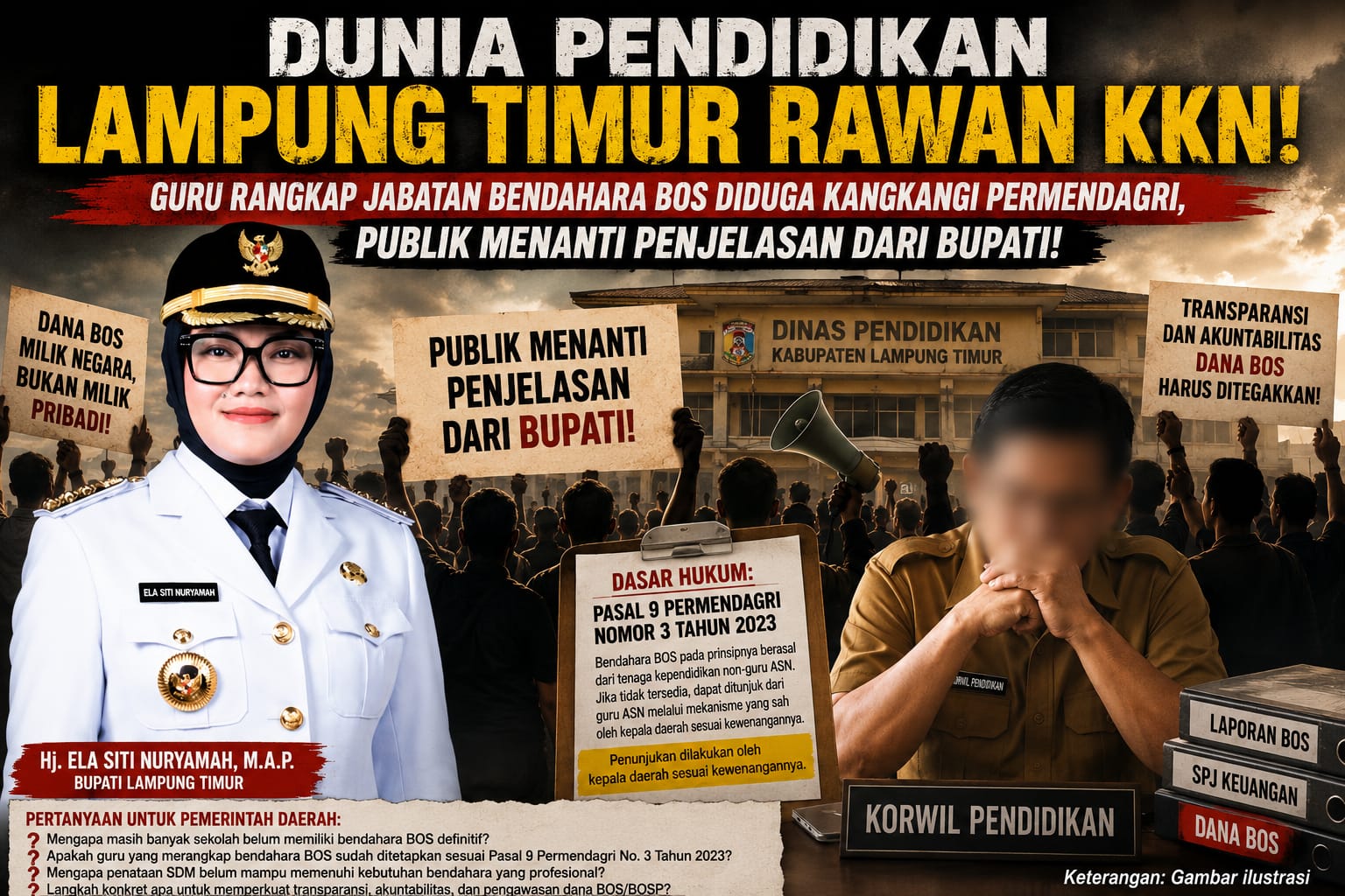 Langgar Permendagri! DUNIA PENDIDIKAN LAMPUNG TIMUR RAWAN KKN? Guru Rangkap Jabatan Bendahara BOS, Publik Desak Bupati Buka Suara!
